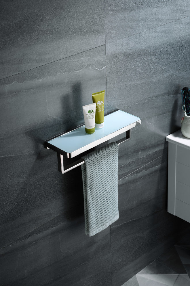 Bagno Bianca St. Steel Wh. Glass Shelf, Towel Bar Chrome
