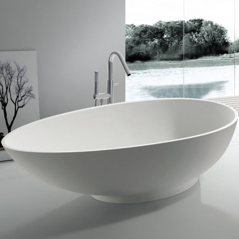 ADM Oval Freestanding Bathtub, Matte White, 70.9"