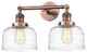Large Bell 2 Light Bath Vanity Light, Antique Copper, Clear Deco Swirl