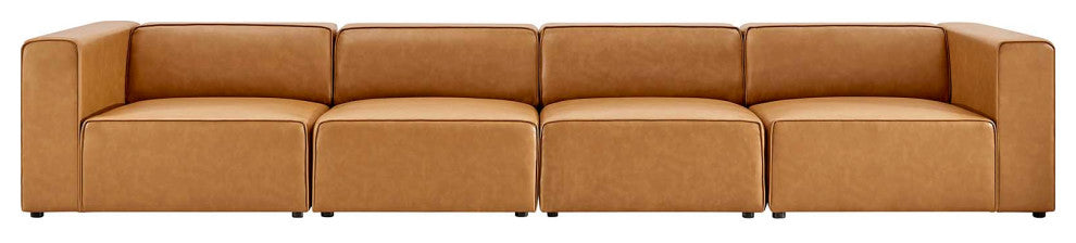 Mingle Vegan Leather 4-Piece Sectional Sofa, Tan