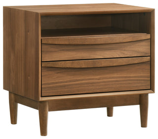 Artemio 2 Drawer Wood Nightstand With Shelf, Walnut Finish