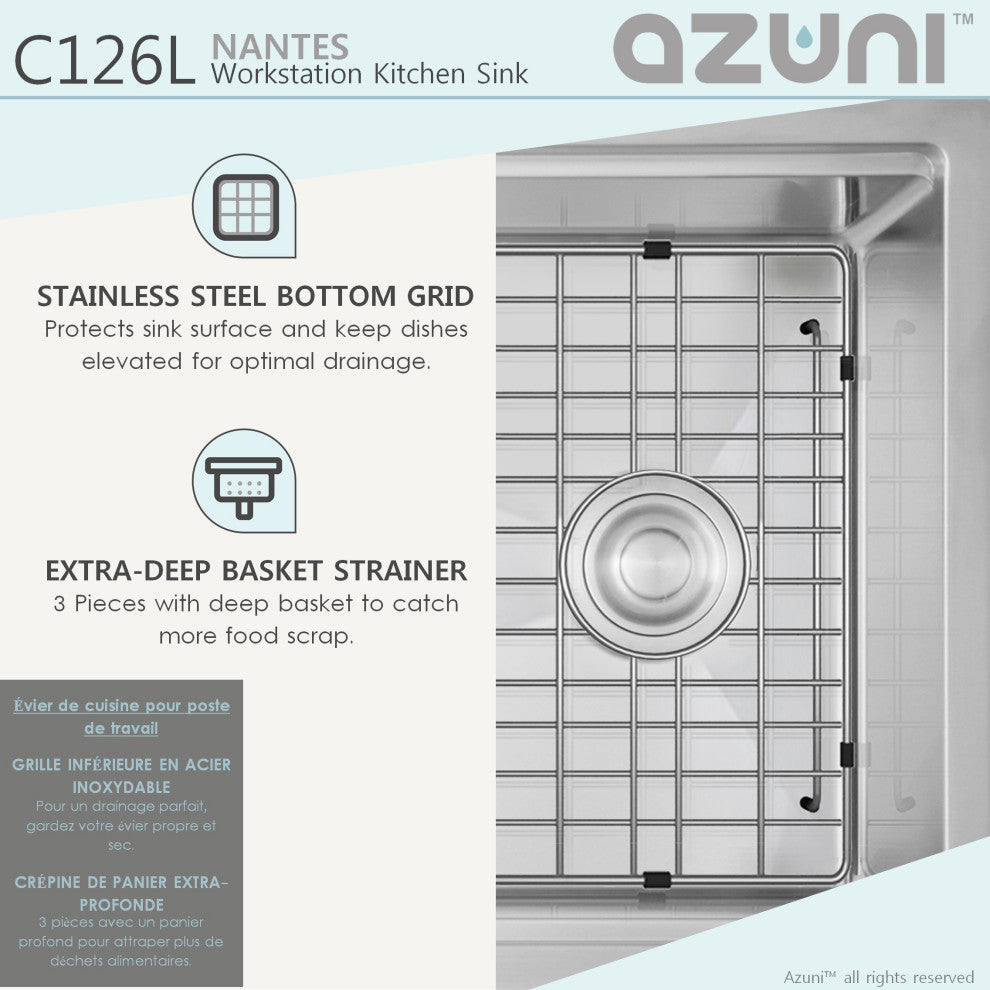 AZUNI 25"L x 19"L Single Bowl Undermount 16G Reversible Workstation Kitchen Sink