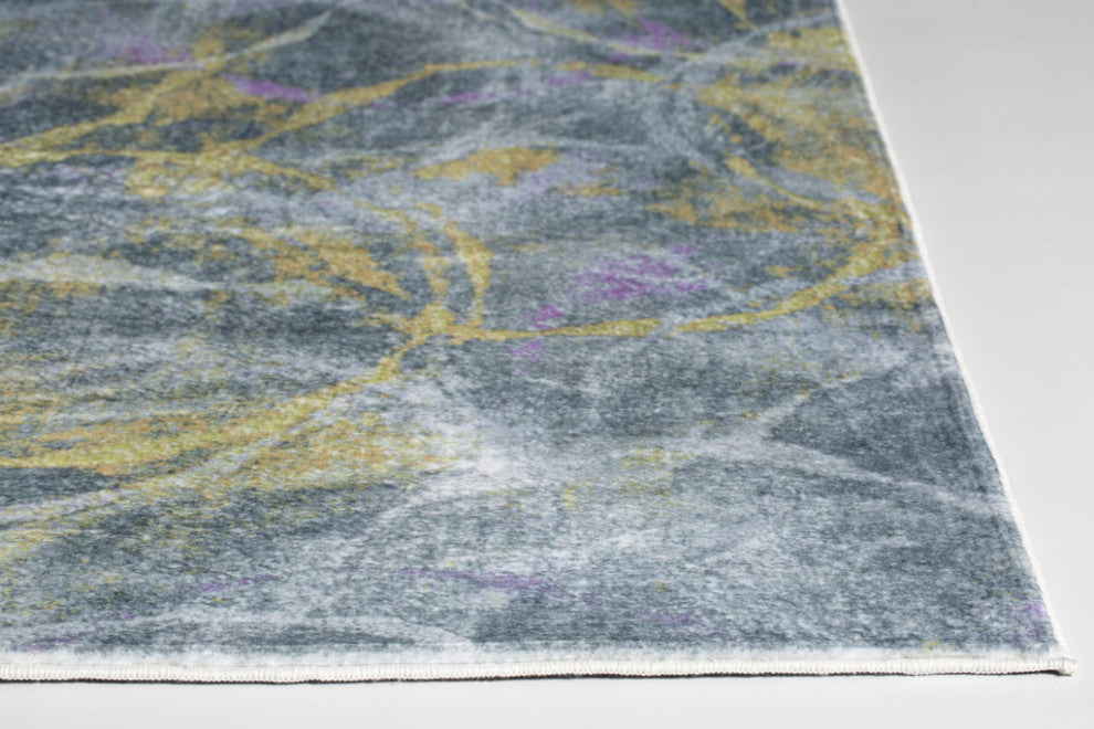 2"x7" Gray Gold Abstract Rings Runner Rug