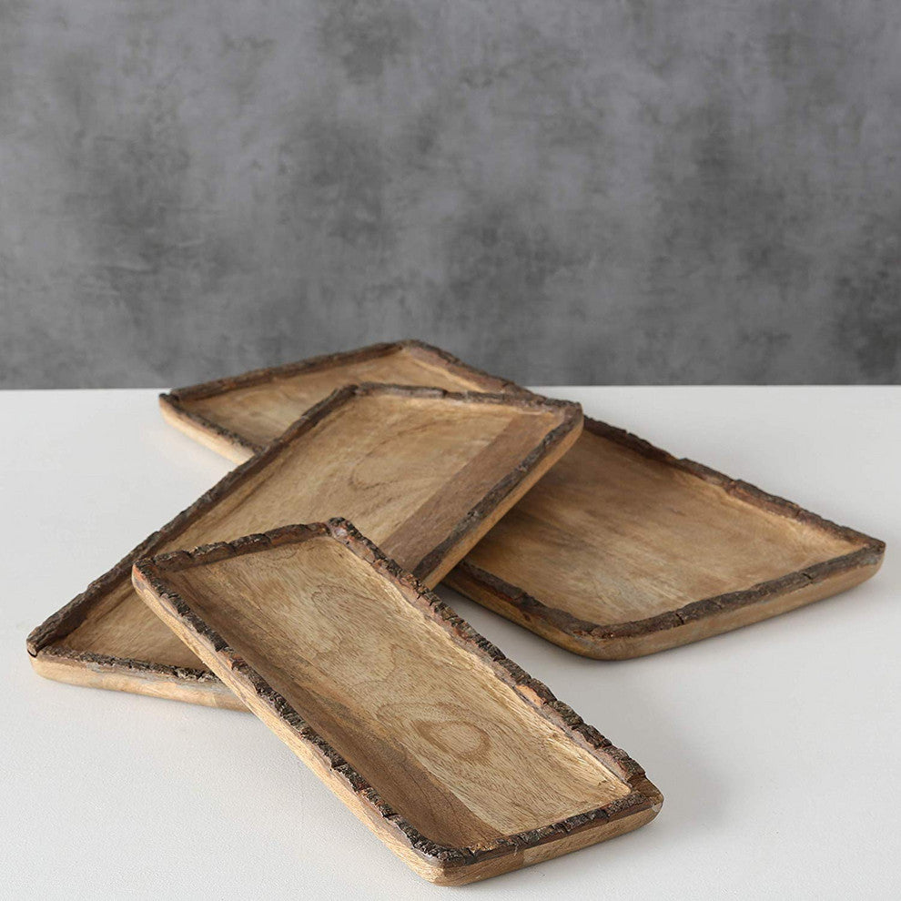 Artisinal 3 Piece Bark Rimmed Wood Tray Set