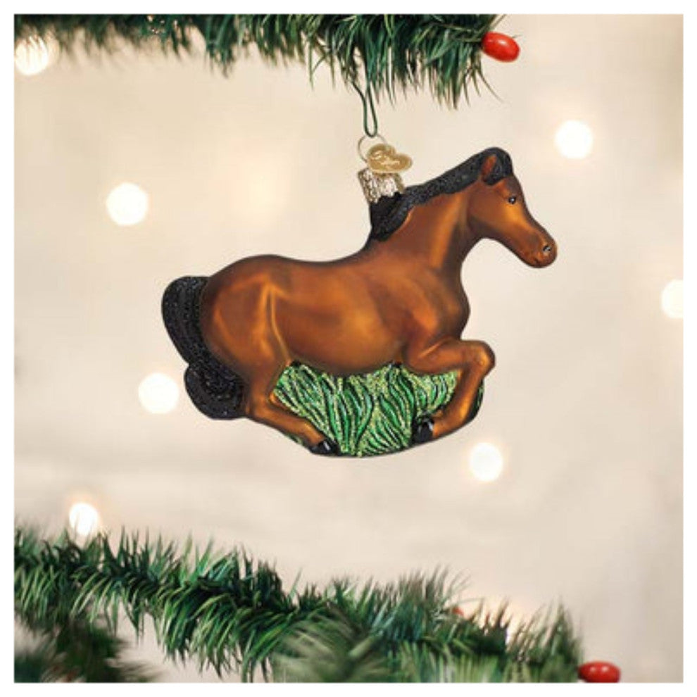 Old World Christmas Hanging Glass Tree Ornament, Brown Mustang