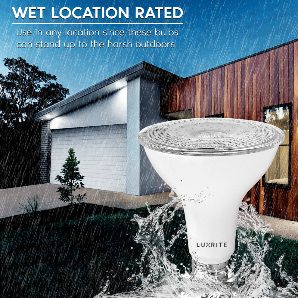 Luxrite LED PAR30 Flood Light Bulb 5000K Dimmable Wet Rated 4 Pack