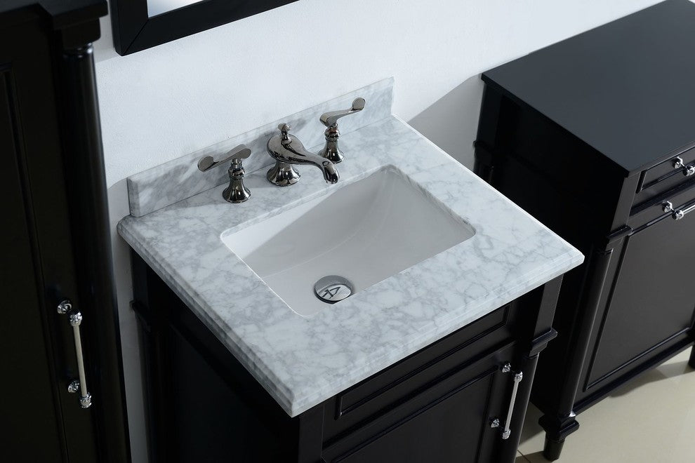 Continental Single Vanity, Espresso, White Carrara Marble, 24"