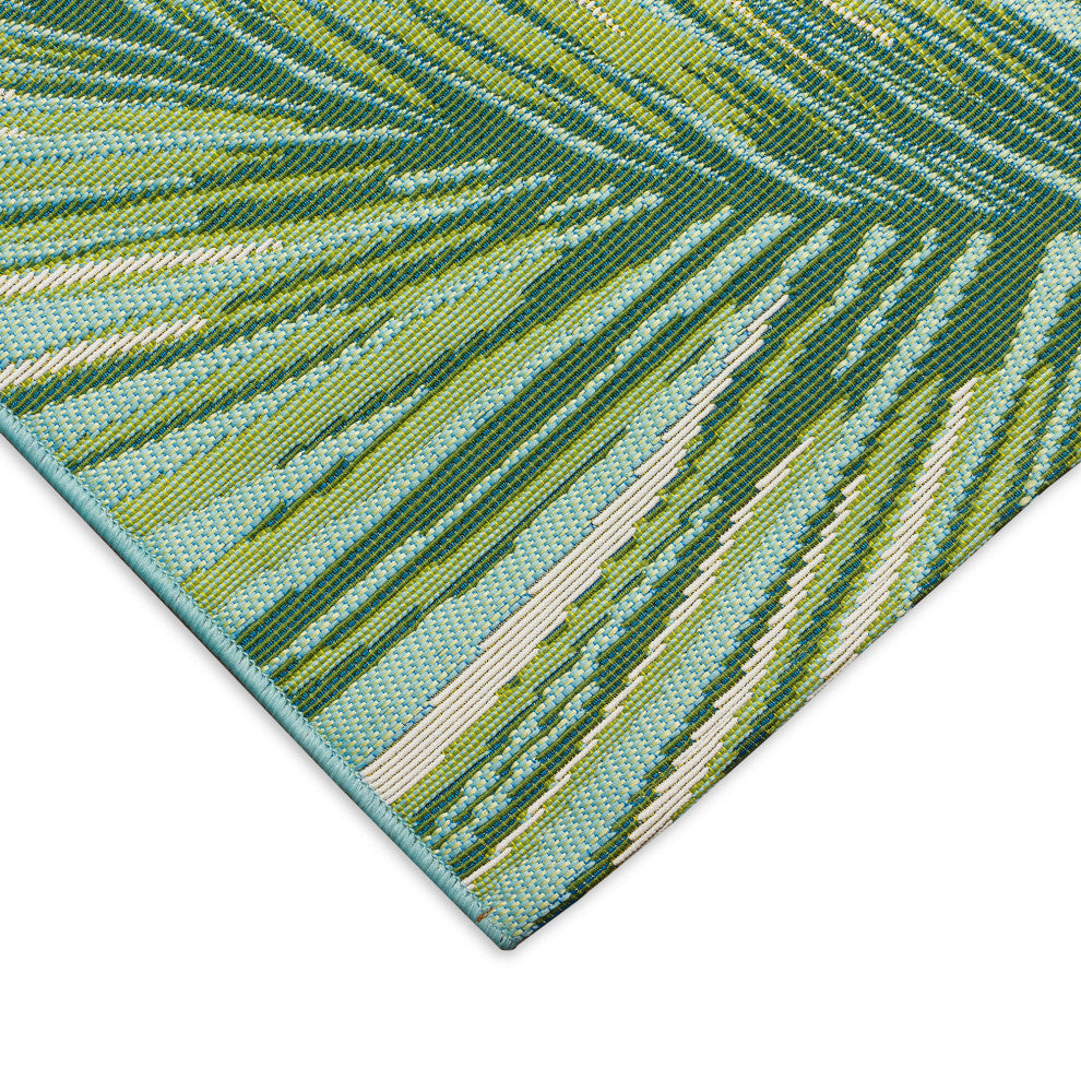 Marina Palm Border Indoor/Outdoor Rug, Aqua, 4'10"x7'6"