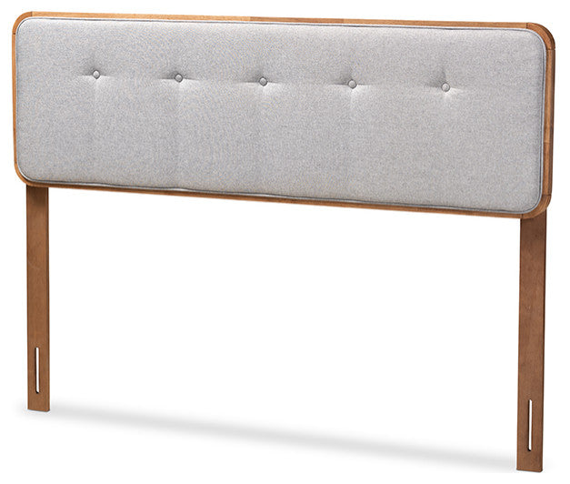 Palina Mid-Century Modern Light Gray Walnut Brown Wood Queen Size Headboard