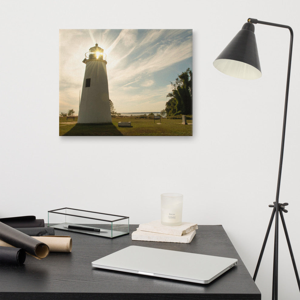 Turkey Point Lighthouse with Sun Flare Horizontal Canvas Prints, 16" X 20"