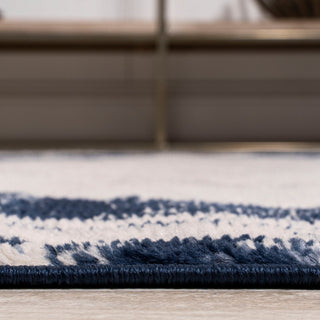 Alhambra Ornate Medallion Modern Runner Rug, Ivory/Navy, 4x6