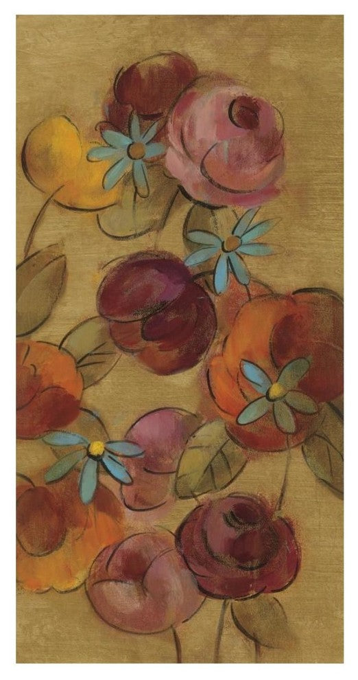 "Pressed Flowers I on Gold" Digital Paper Print by Silvia Vassileva, 14"x26"