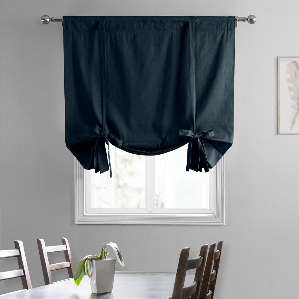 Solid Cotton Tie-Up Window Shade Single Panel, 46W x 63L, Polo Navy, 46w X 63l