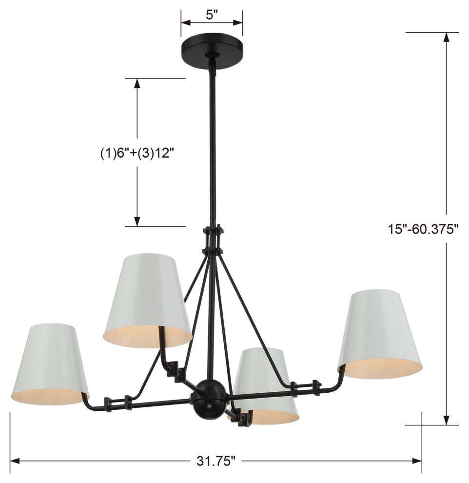 Crystorama XAV-B8304-MK, 4-Light Chandelier, Matte Black