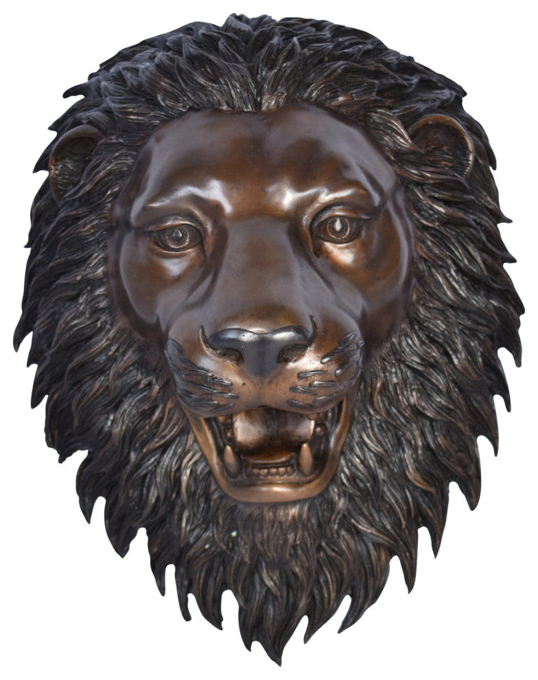 Wall Mounted Lion Face Fountain Made of Bronze Size: 12"L x 8"W x 18"H.