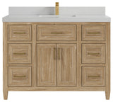 Santa Monica 48 Single Sink Bath Vanity in Whitewashed Teak 2" Carrara Quartz