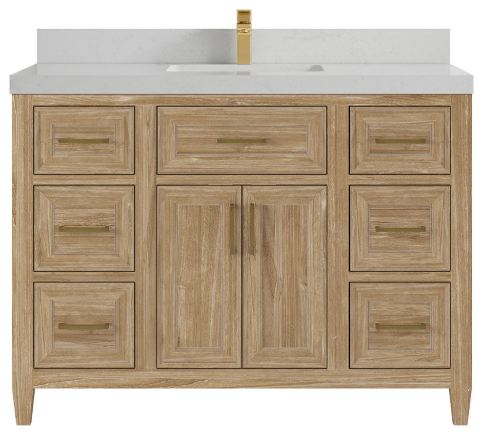 Santa Monica 48 Single Sink Bath Vanity in Whitewashed Teak 2" Carrara Quartz