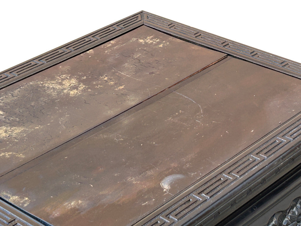 Vintage Chinese Black Relief Floral Carving Claw Legs Side Console Table Hws4812