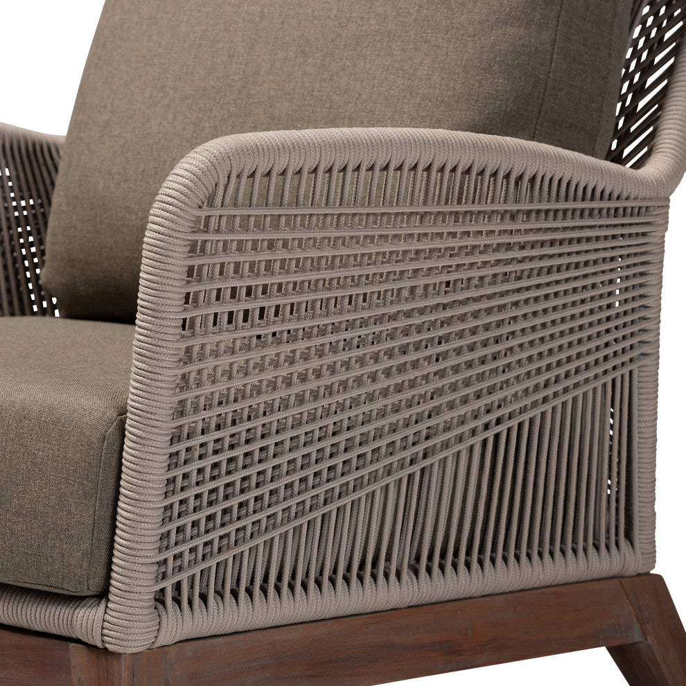 Jennifer Mid-Century Transitional Grey Woven Rope Mahogany Accent Chair