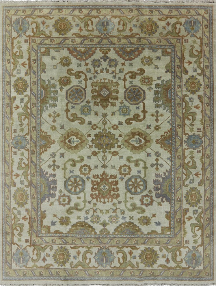 Traditional Oriental Floral 8'x10' Ivory Oushak Hand Knotted Wool Area Rug H8607