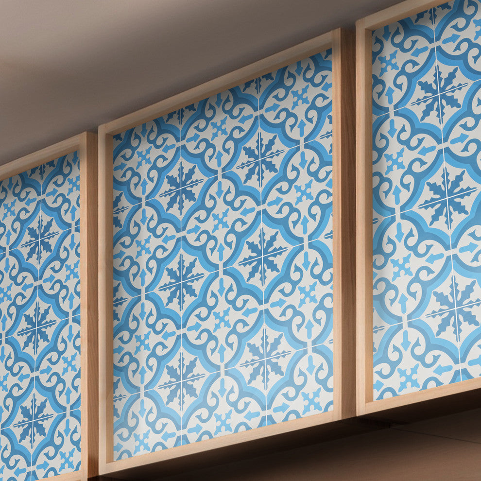8"x8" Argana Handmade Cement Tile, Dark/Light Blue, Set of 12