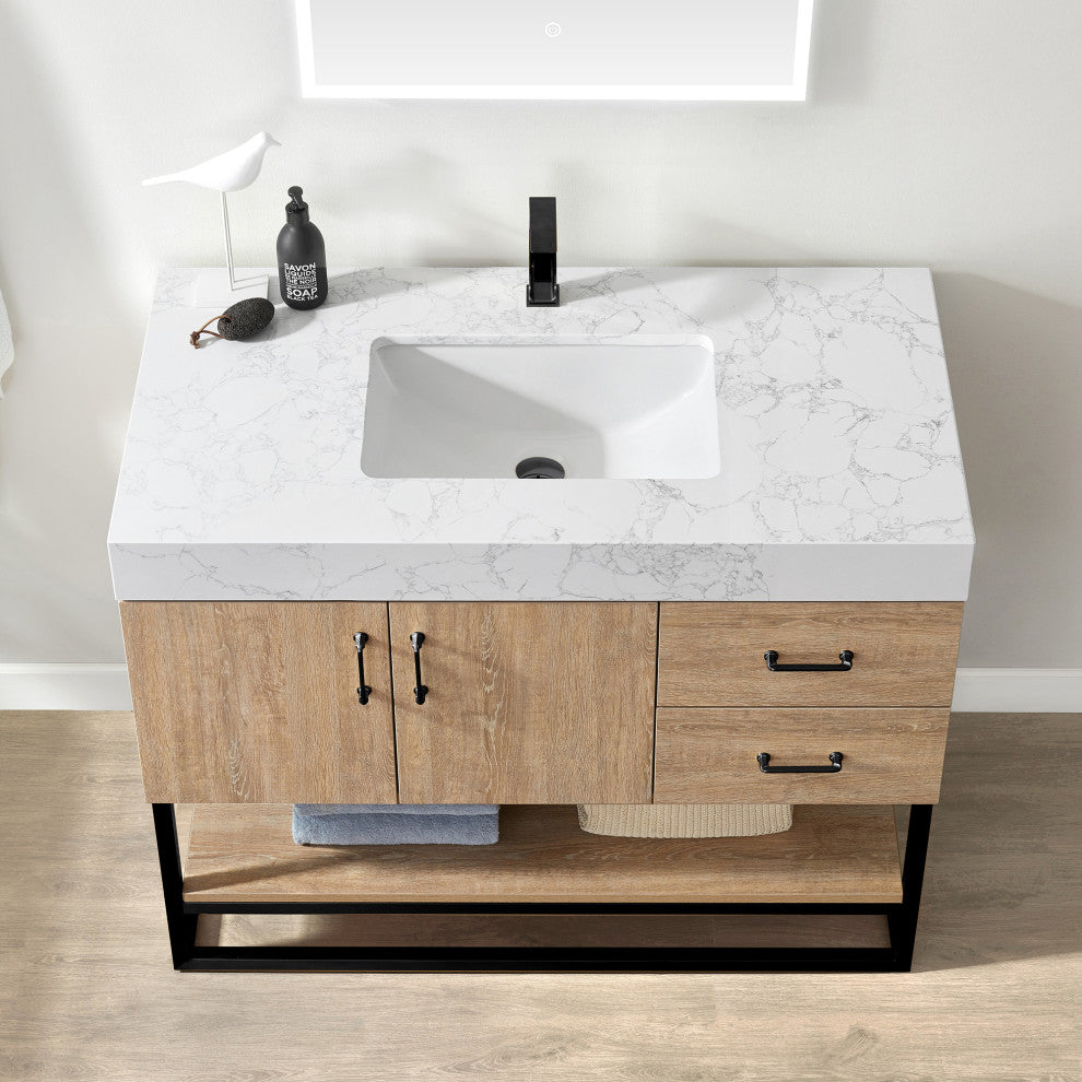 Alistair Vanity, North American Oak, Matte Black Hardware, 42", With Mirror