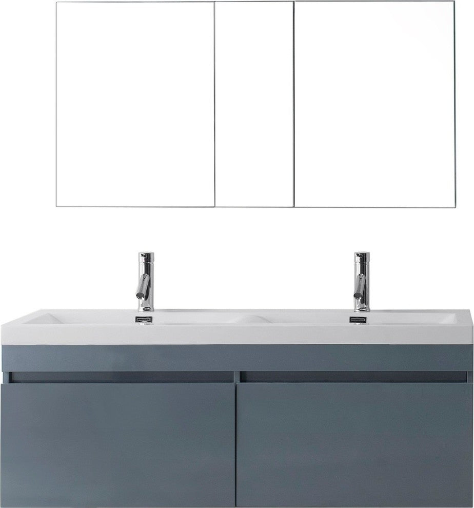 Virtu Zuri 55" Double Bathroom Vanity, Gloss White, Polished Chrome Faucet