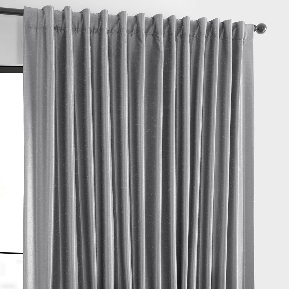 Blackout Extra Wide Vintage Textured Faux Dupioni Curtain, Storm Grey, 100"x108"