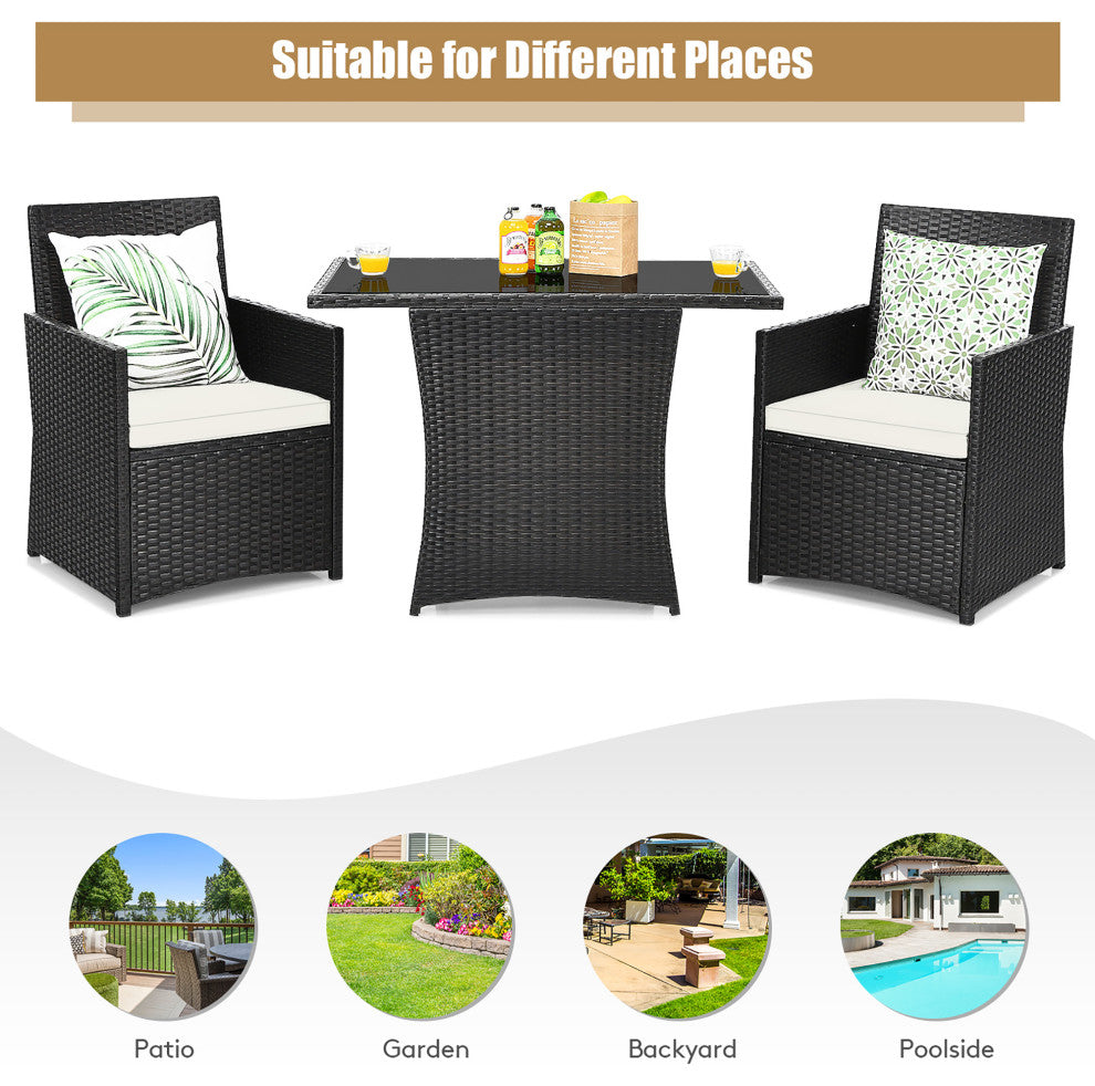 Costway 3PCS Patio Rattan Furniture Set Cushion Sofa Armrest Garden Deck White