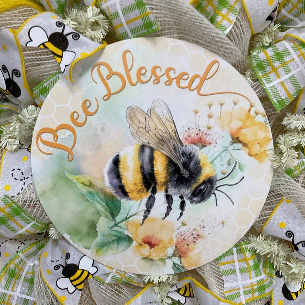 Bee Blessed Welcome Wreath Handmade Deco Mesh 24 inch or 28 inch diameter, Extra Large 28 Inch Diameter