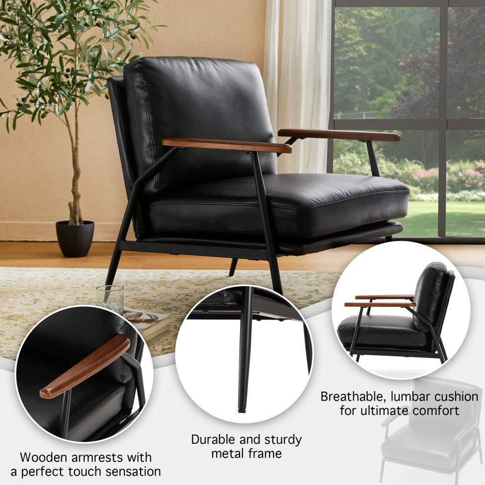 Set of 2 Black Leatherette Accent Armchair