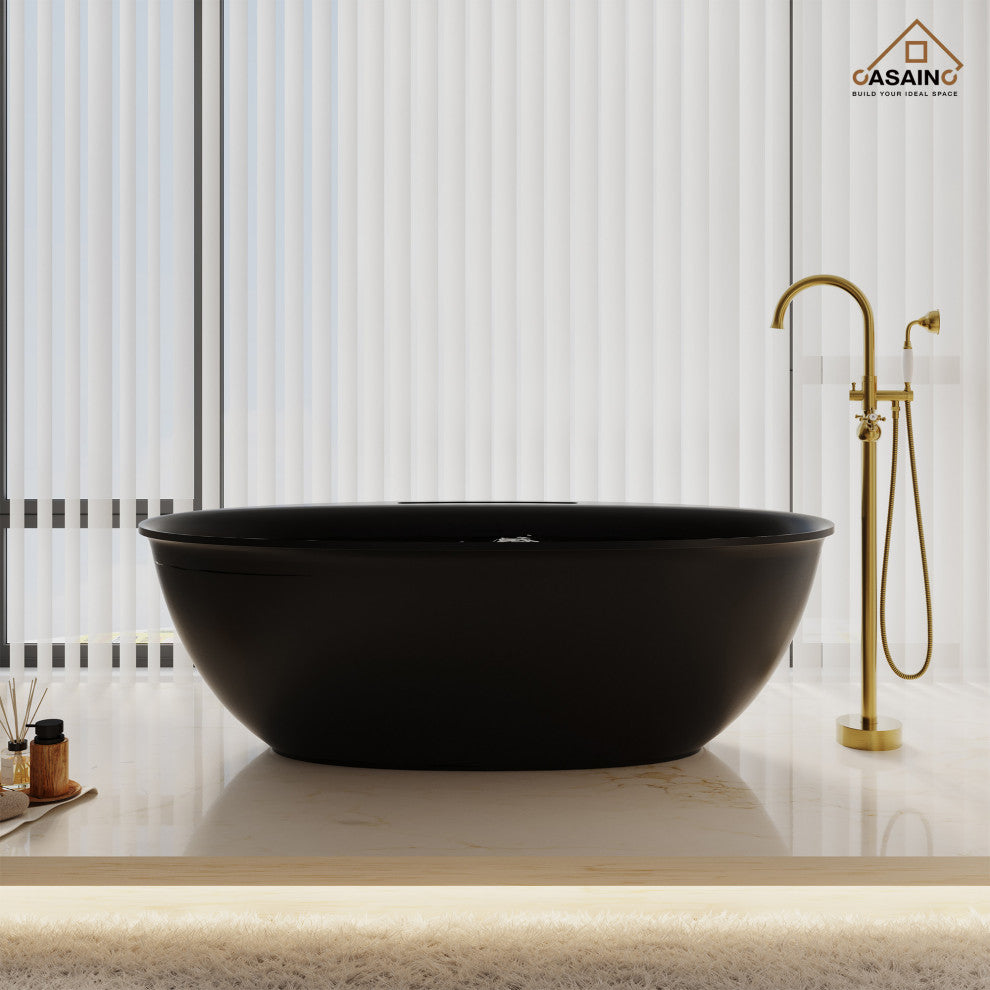 63in Solid Surface Freestanding Bathtub in Matte White, Matte Black