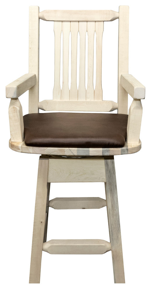 Homestead Swivel Captain''s Barstool, Saddle Upholstery, Clear Lacquer Finish