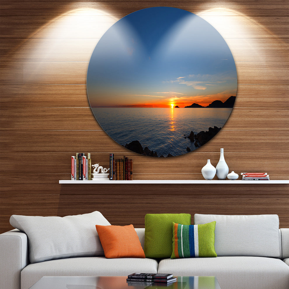 Dark Sunset In Gulf Of La Spezia, Seascape Photo Disc Metal Art, 11"