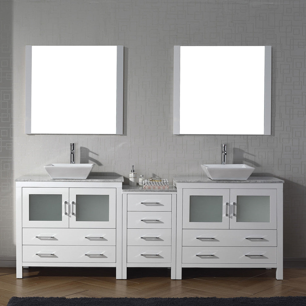 Dior 78" Double Bathroom Vanity, White With Marblewith Brushed Nickel Faucets