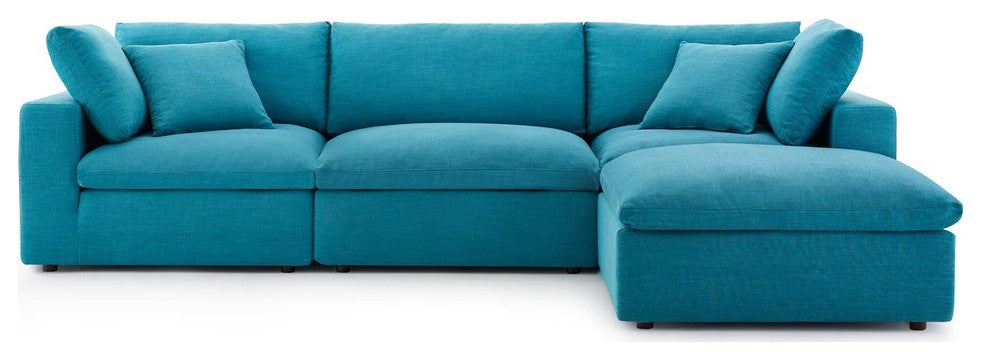 Commix Down Filled Overstuffed 4 Piece Sectional Sofa Set, Teal