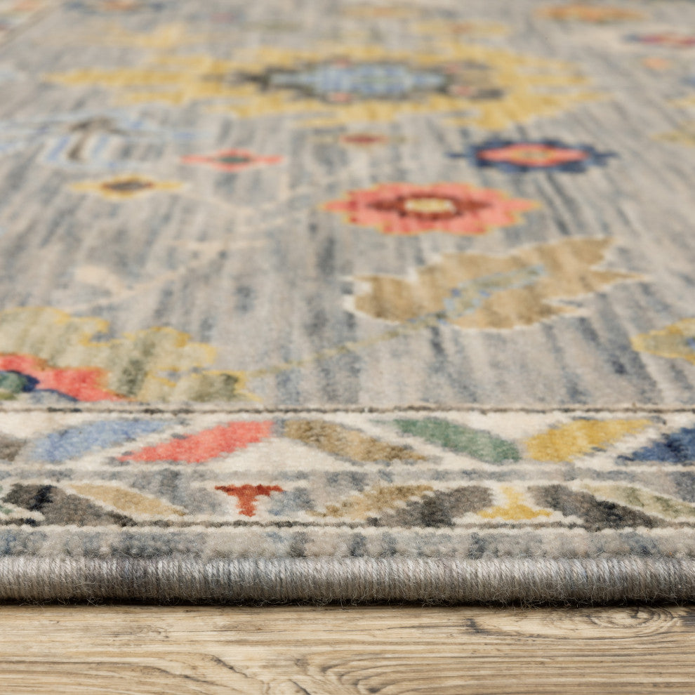 Leoness Vintage Traditional Gray/ Multi Area Rug, 6'7" x 9'6"