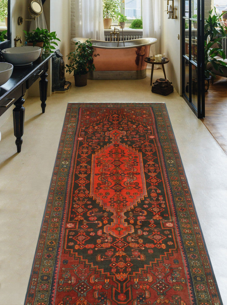 Fine Vintage Distressed Kent Rust/Charcoal Runner, 4'0x9'11