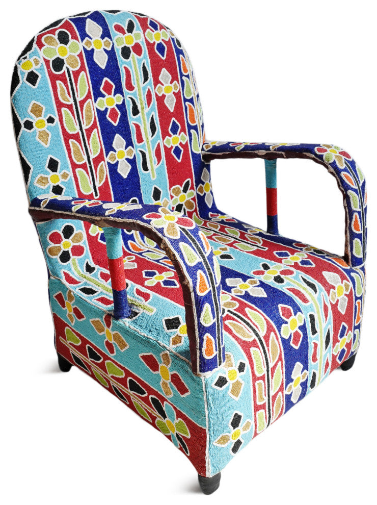 Floral Striped Yoruba Beaded Chair