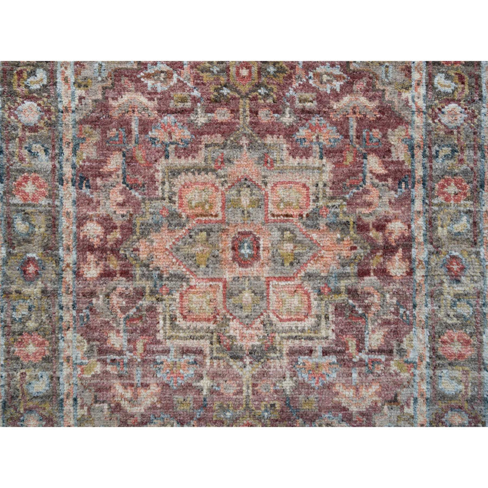 Light Burgundy Organic Wool Hand Knotted Runner Soft Pile Oriental Rug 2'7"x6'
