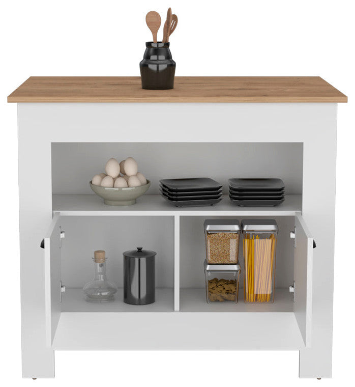 Kitchen Island Geneva, Kitchen, White / Macadamia