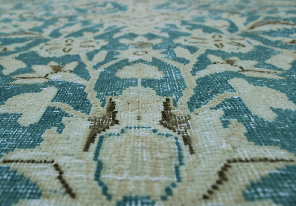 Fine Vintage Distressed Chelsea Blue and Beige Rug, 9''9x13''2
