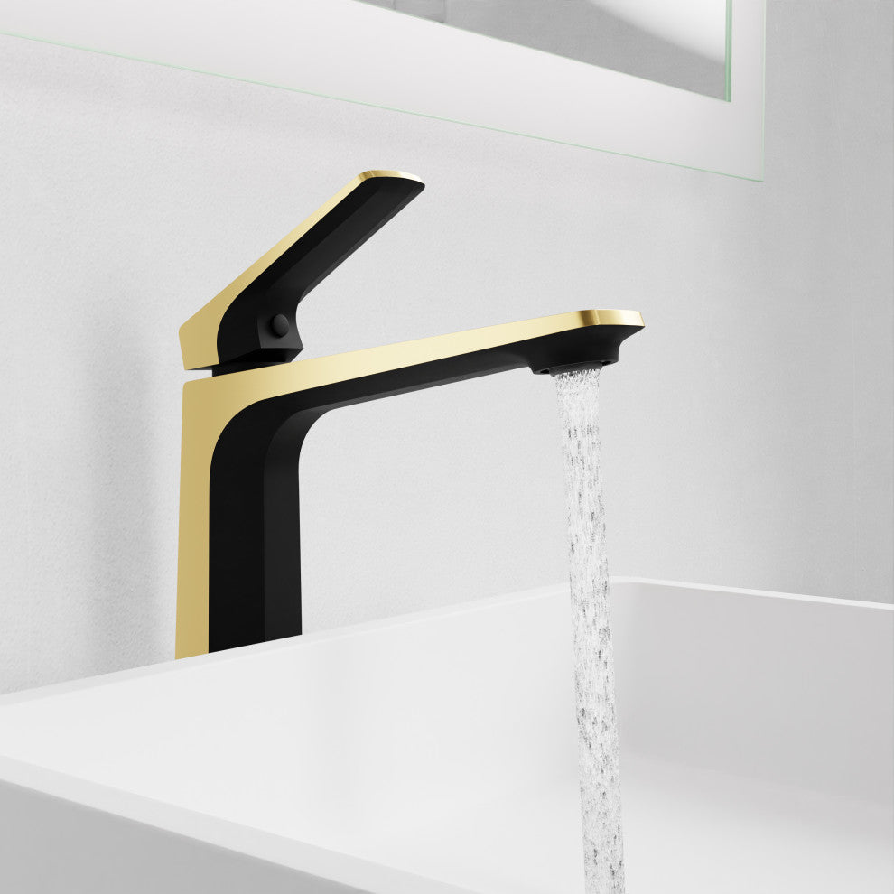 1-Handle Bathroom Vessel Sink Faucet, Matte Black and Brushed Gold