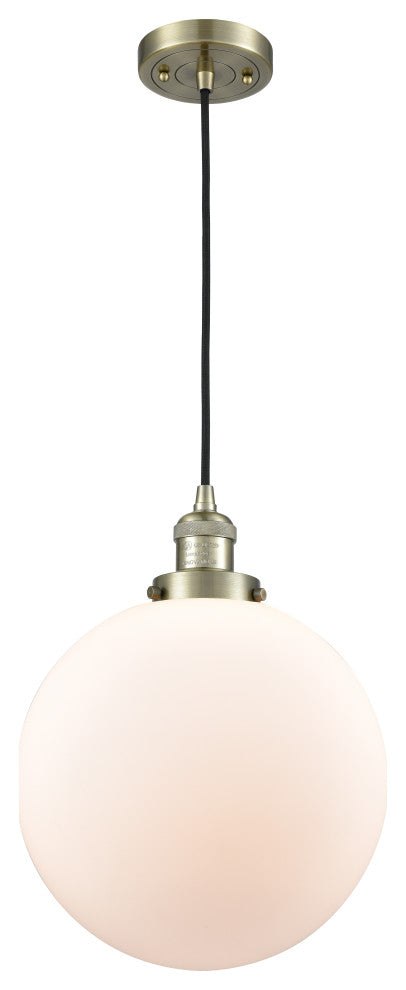 Beacon Mini Pendant, Antique Brass, Matte White