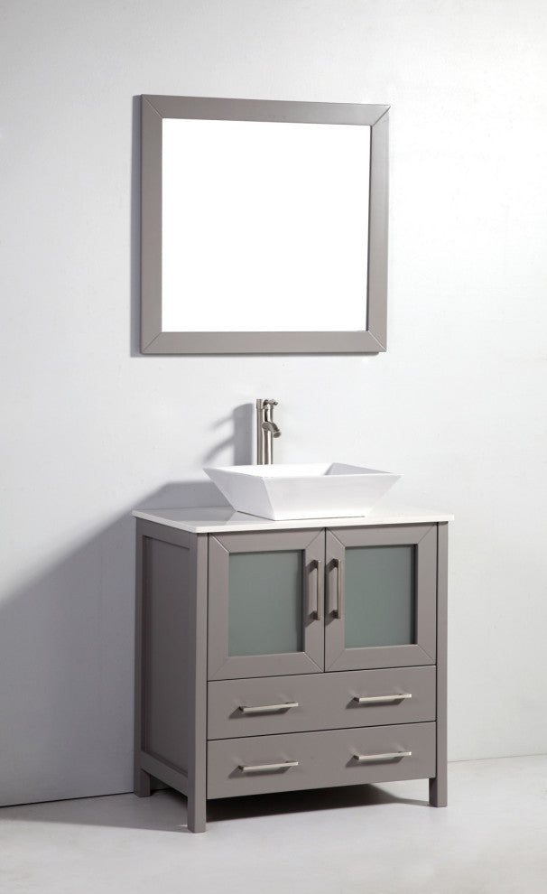 Vanity Art Vanity Set With Vessel Sink, Gray, 30", Standard Mirror
