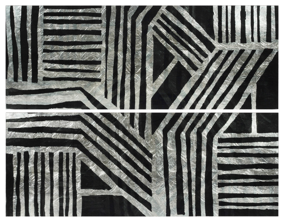 Nokomis Abstract Diptych Wall Art Print Tempered Glass Wall Art With Silver Leaf