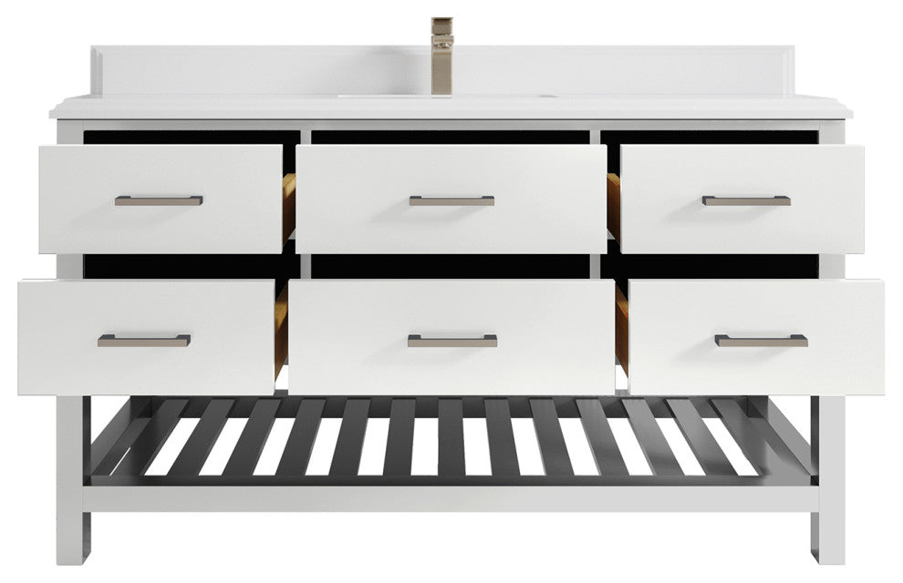 Parker 60 Single Sink Bathroom Vanity in White 1.5" White Quartz