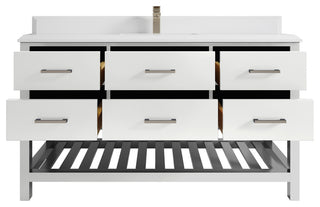 Parker 60 Single Sink Bathroom Vanity in White 1.5" White Quartz