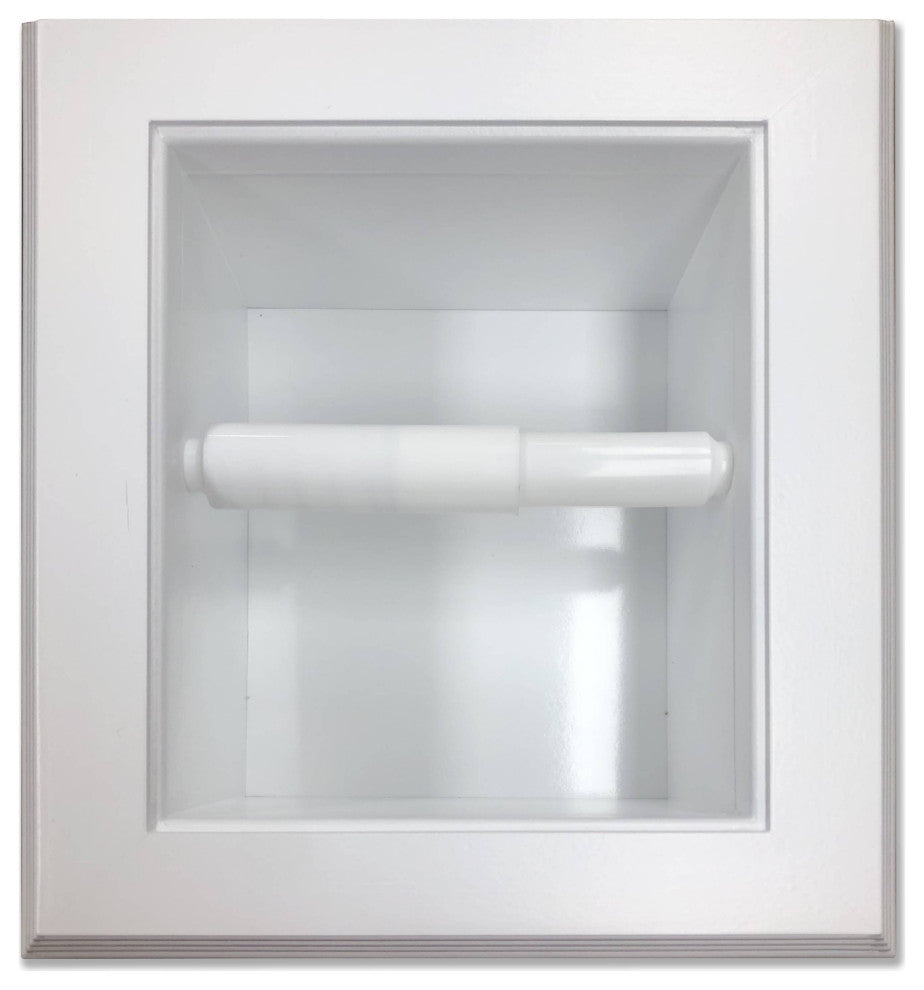 Tampa Recessed Solid Wood Toilet Paper Holder 7 x 8.5, White Enamel