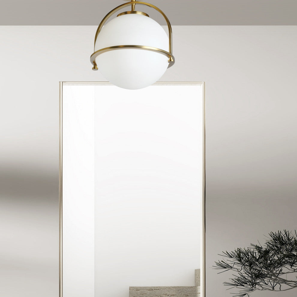 Paola Contemporary 1 Light Aged Brass White Metal Semi-Flush Mount